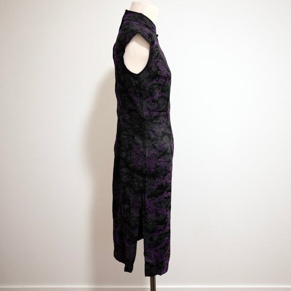 Morbid Threads Black Purple Damask Cheongsam Sheath Dress 90s 1990 Y2K SZ M - Picture 4 of 8